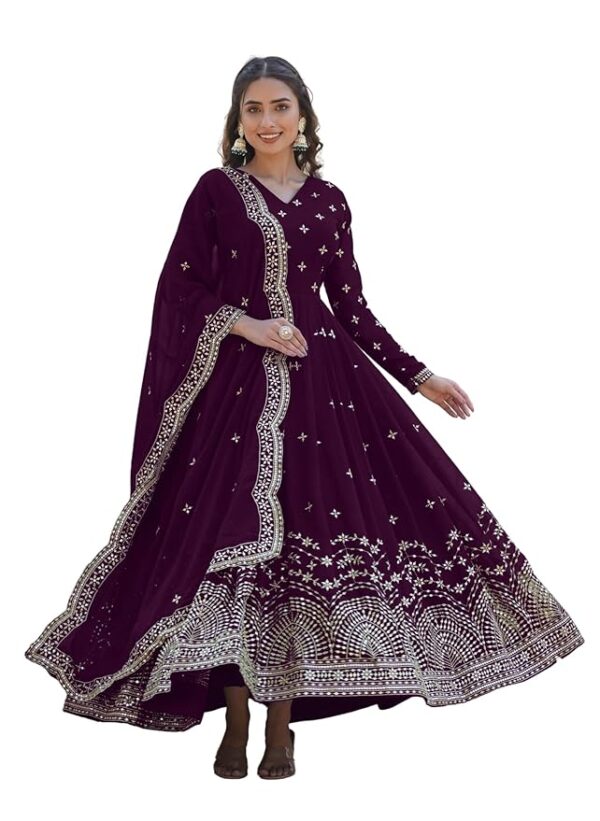 Faux Georgette Sequins Anarkali Dress for Women(Purple)