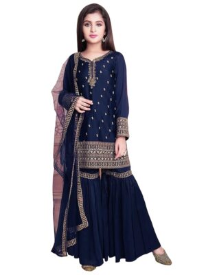 New Girl's  Style Georgette Salwar Suit For Kids (Blue)