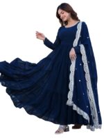 Women's Georgette Solid Anarkali Dress(Blue)