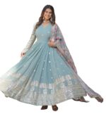 Georgette Embroidered Long Anarkali(Blue)