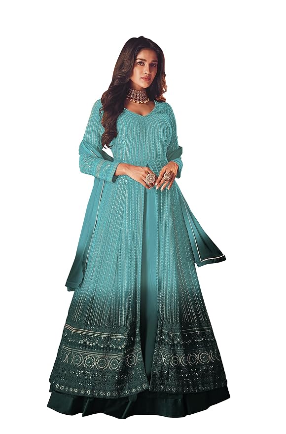 Women's Maxi Anarkali Dress(Blue)