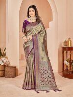 Cotton Banarasi Silk Saree for Women With Unstitched Blouse Piece