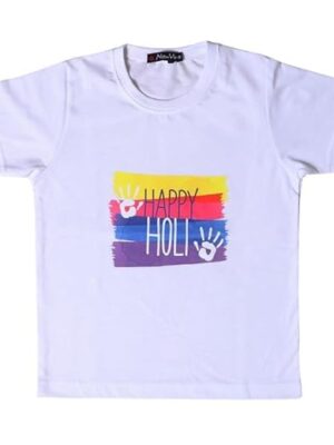 Kids Happy Holi T-Shirt for Boys & Girls | Multicolor Print Cotton T-Shirt | Festival Wear, Half Sleeves