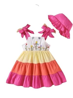 Kid Girls Multicolor  Sleeveless Floral Frock Dress