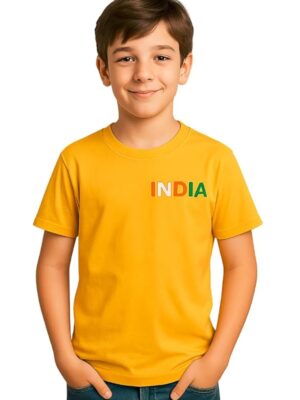 Boys Polycotton Half Sleeve Round Neck T-Shirt, Summer Casual Wear, Solid Tee for Kids(Yellow)