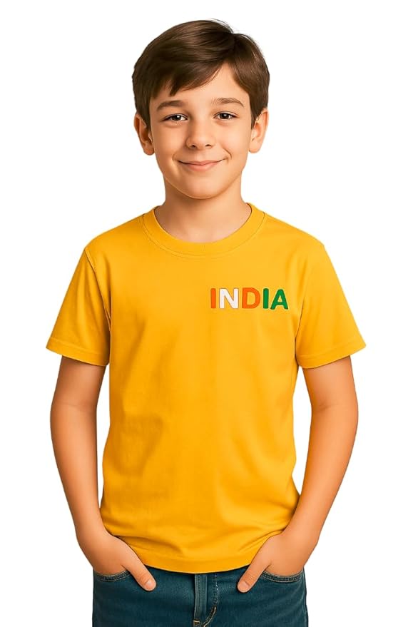 Boys Polycotton Half Sleeve Round Neck T-Shirt, Summer Casual Wear, Solid Tee for Kids(Yellow)