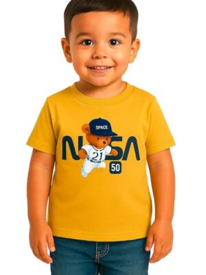 Boys Polycotton Printed T-Shirt, Summer Casual Wear, Round Neck Half Sleeve Printed Tee for Kids( Yellow)