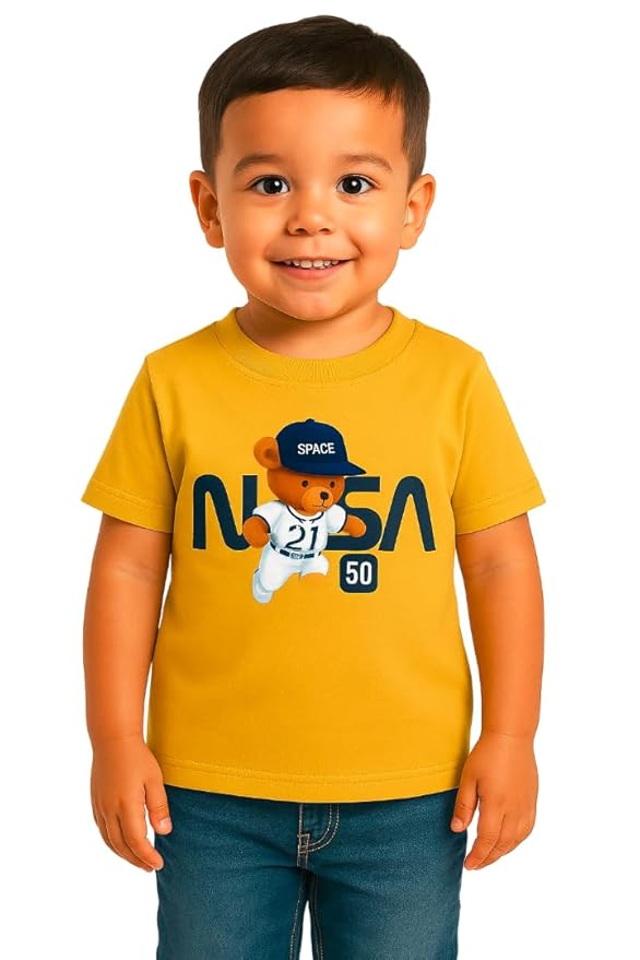 Boys Polycotton Printed T-Shirt, Summer Casual Wear, Round Neck Half Sleeve Printed Tee for Kids( Yellow)