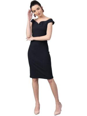 Women's Comfortable Mustard Sweetheart Neck Sleeveless Solid Midi Bodycon Casual Western Stylish Dress(Black)