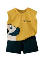 Yellow Kids Clothes for Boys | Sleeveless Printed Cotton T-shirt and Shorts Clothing Set | Summer Wear Dress for Kids