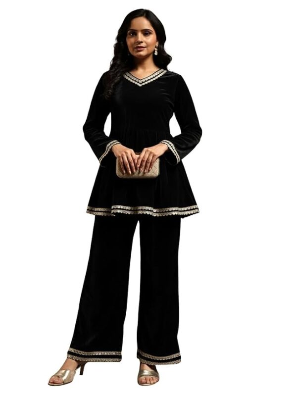 Black Velvet Kurti Set for Woman | Short Kurti for Women Latest | Co ord Set for Women Stylish Party Suit | Ethnic Office Everyday Wear & Casual Look