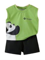 Green Kids Clothes for Boys | Sleeveless Printed Cotton T-shirt and Shorts Clothing Set | Summer Wear Dress for Kids