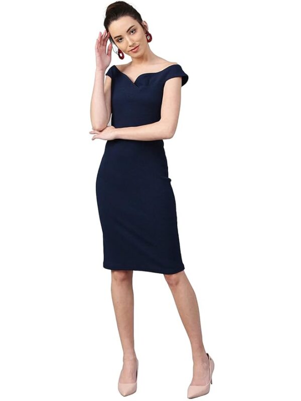 Women's Comfortable Mustard Sweetheart Neck Sleeveless Solid Midi Bodycon Casual Western Stylish Dress(Navy Blue)