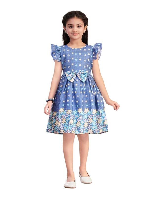 Girls Casual Wear Blue Colour Floral Print Cotton Frock