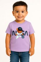 Boys Polycotton Printed T-Shirt, Summer Casual Wear, Round Neck Half Sleeve Printed Tee for Kids(Purple)