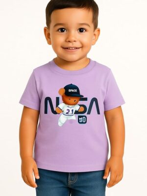 Boys Polycotton Printed T-Shirt, Summer Casual Wear, Round Neck Half Sleeve Printed Tee for Kids(Purple)