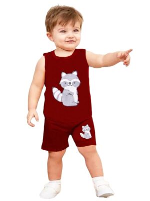 Maroon Boy's T-Shirt & Shorts Set New Born Baby Clothes | Kids Clothing | Dress | Sleeveless T Shirts | Shorts | Cotton | Casual | Kids Wear