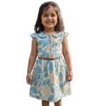 Kids Blue Cotton Dress, Frock, Cap Sleeves with Belt (2-6 Years)